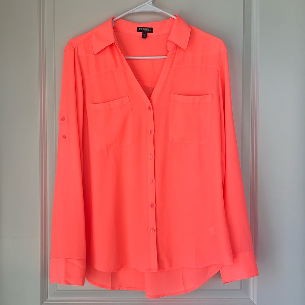 NWOT - Express - Original Fit Convertible Sleeve Blouse - Pink/Coral - Sz Medium